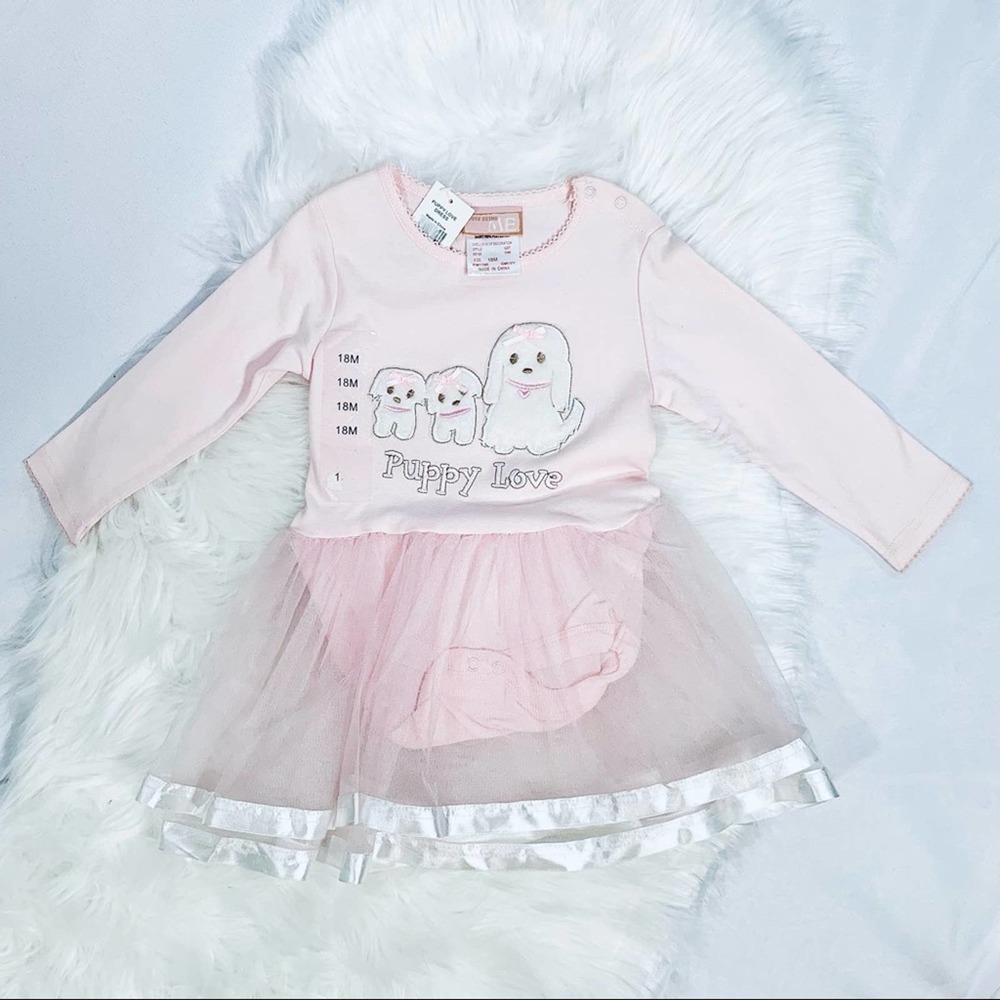 LOVE Being Me Puppy Graphic “Puppy Love” Long-sleeve Dress 18 Months Girl Pink